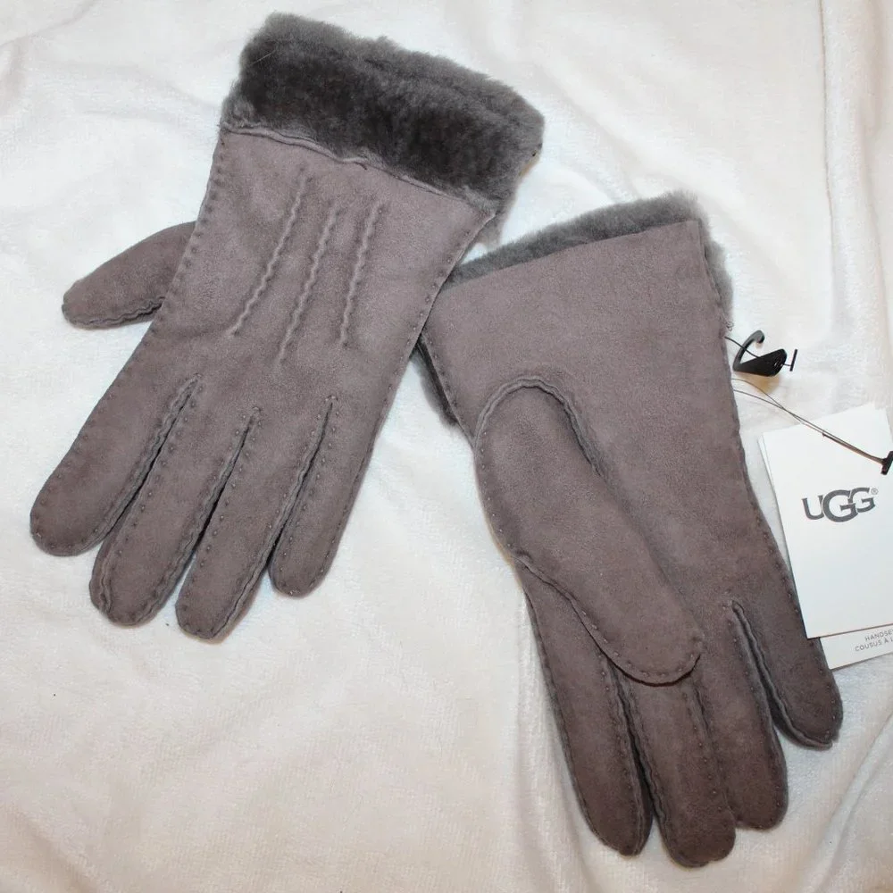 NWT UGG WOMEN'S SUEDE SHEARLING GLOVES GRAY M
